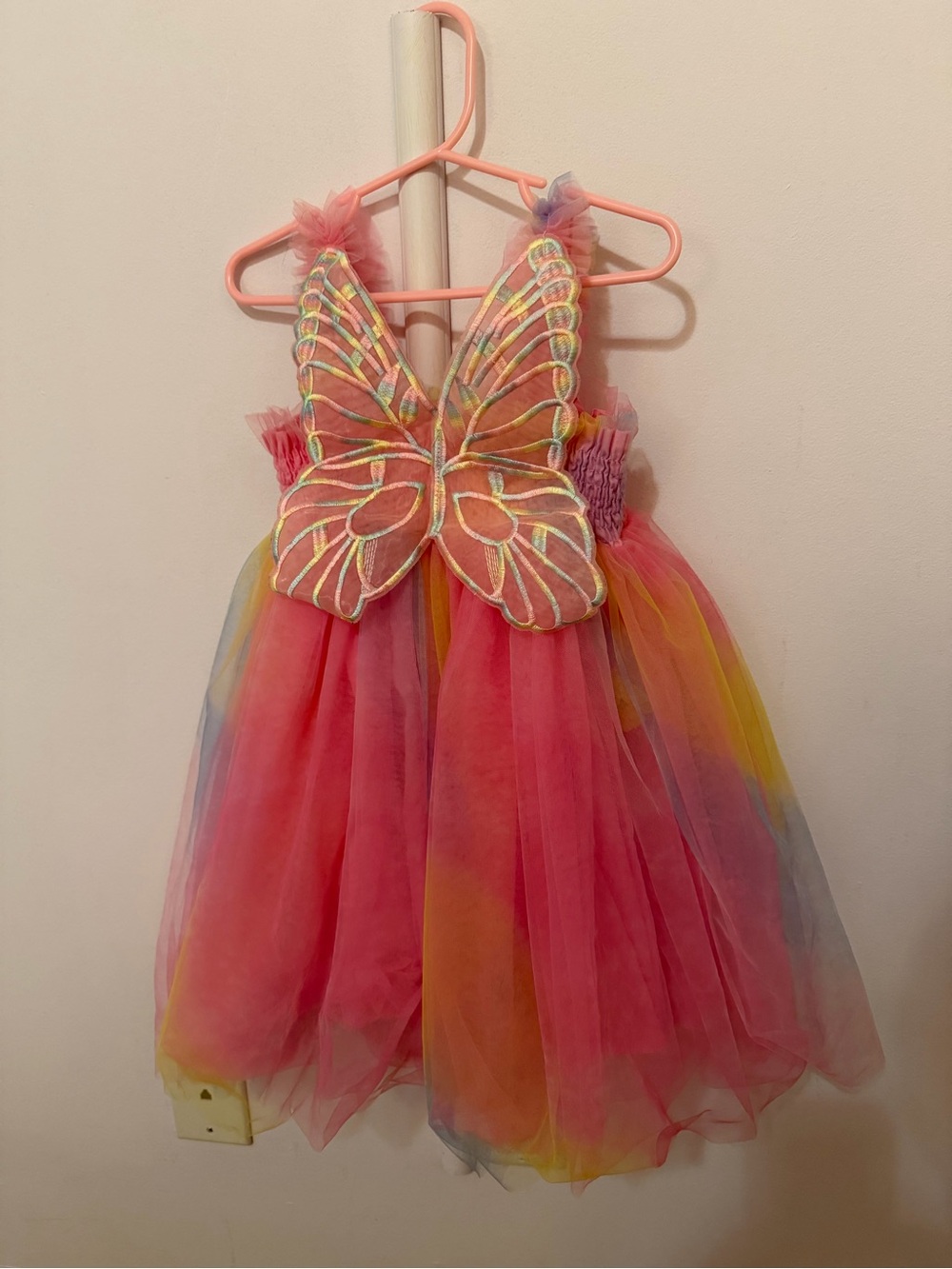 Girls Pink Rainbow Butterfly Tulle Dress